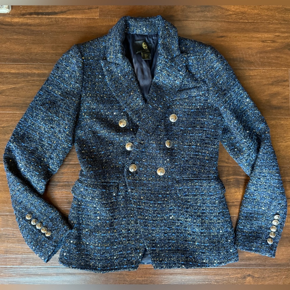 House of Harlow 1960 Blue Tweed Sequin Blazer size small